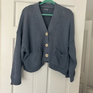 Babaa Slate Blue Cardigan with cream Buttons